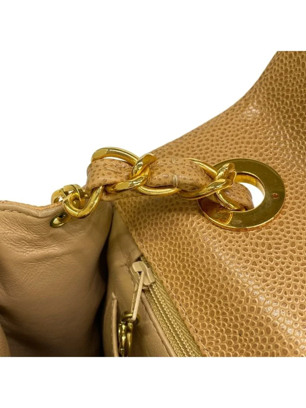 Chanel Shoulder Bag Quilted Beige Gold Chain Jumbo CC Logo